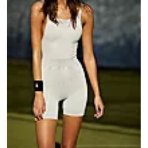 Free People Good Karma Runsie in ice grey shorts, strappy top BNWOT